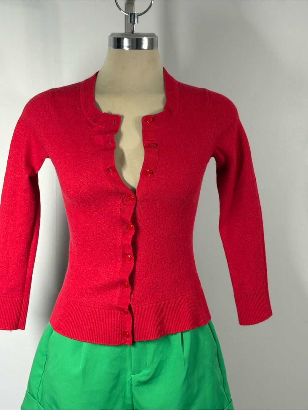 Banana Republic Red Button-Front Ruffle-Edge Cardigan - Picture 6 of 13
